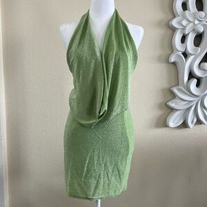 superdown Sparkling Light Green Halter Mini Dress